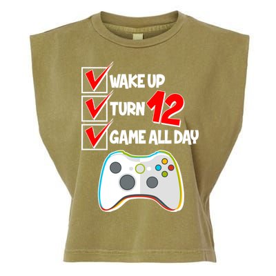 Wake Up Turn Twelve Game All Day 12th Birthday Garment-Dyed Women's Muscle Tee