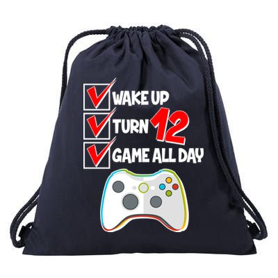 Wake Up Turn Twelve Game All Day 12th Birthday Drawstring Bag