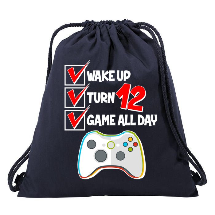 Wake Up Turn Twelve Game All Day 12th Birthday Drawstring Bag