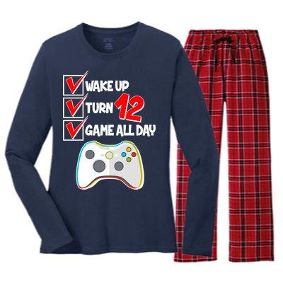 Wake Up Turn Twelve Game All Day 12th Birthday Women's Long Sleeve Flannel Pajama Set 