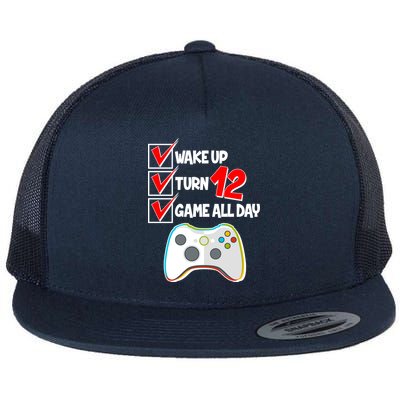 Wake Up Turn Twelve Game All Day 12th Birthday Flat Bill Trucker Hat