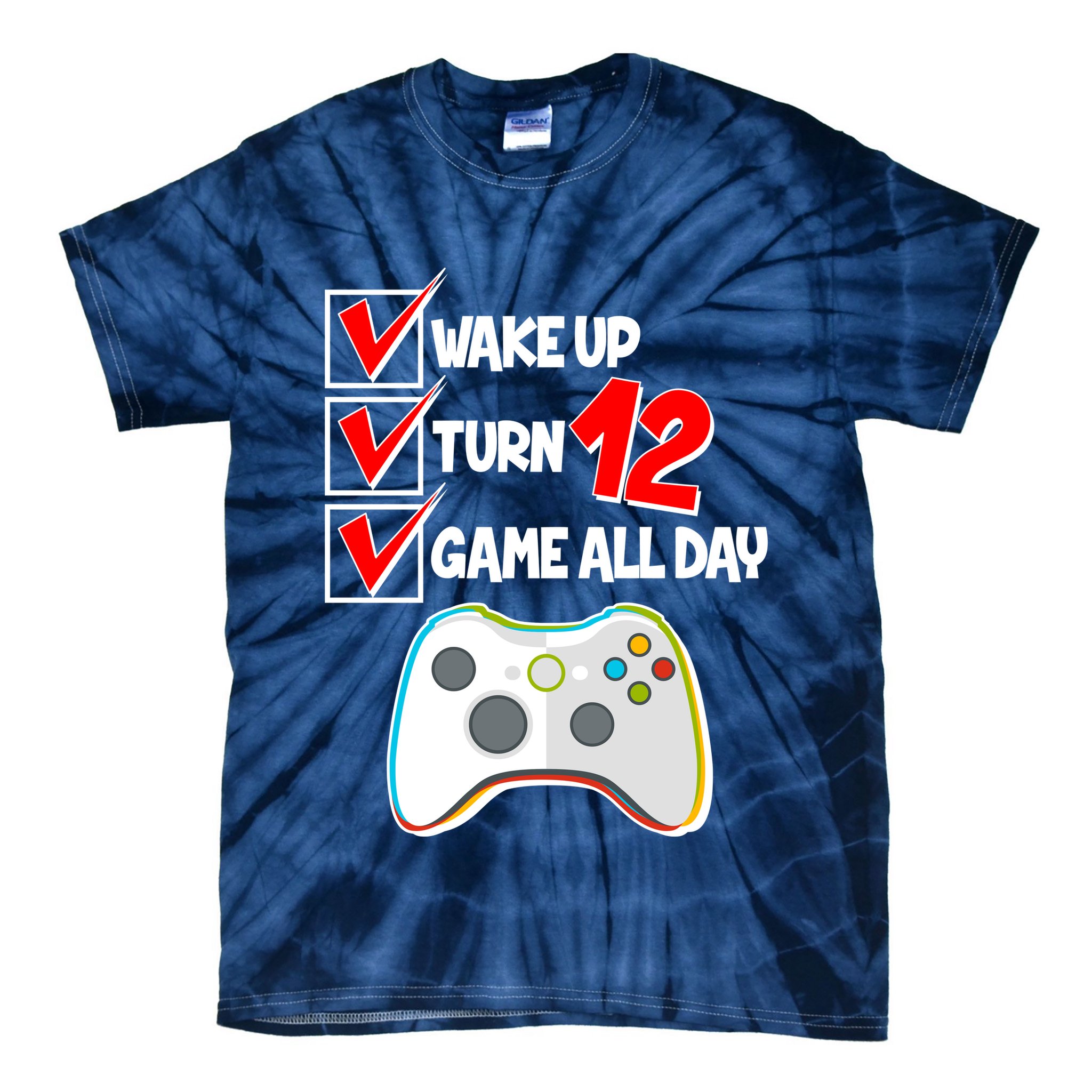 Wake Up Turn Twelve Game All Day 12th Birthday Tie-Dye T-Shirt