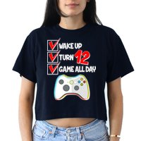 Wake Up Turn Twelve Game All Day 12th Birthday Crop Top
