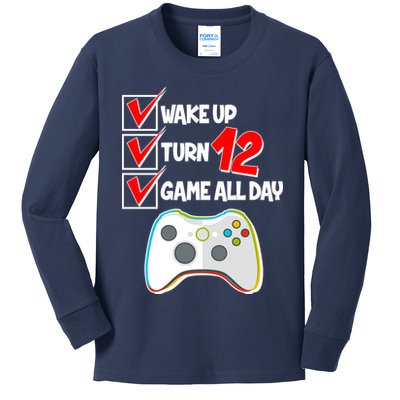 Wake Up Turn Twelve Game All Day 12th Birthday Kids Long Sleeve Shirt