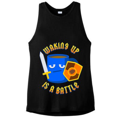 Waking Up is a Battle Funny Coffee Ladies PosiCharge Tri-Blend Wicking Tank