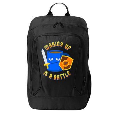 Waking Up is a Battle Funny Coffee City Backpack