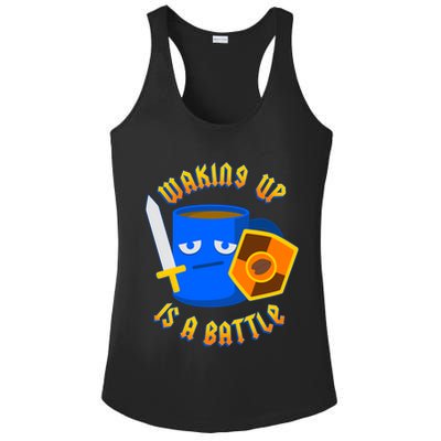 Waking Up is a Battle Funny Coffee Ladies PosiCharge Competitor Racerback Tank