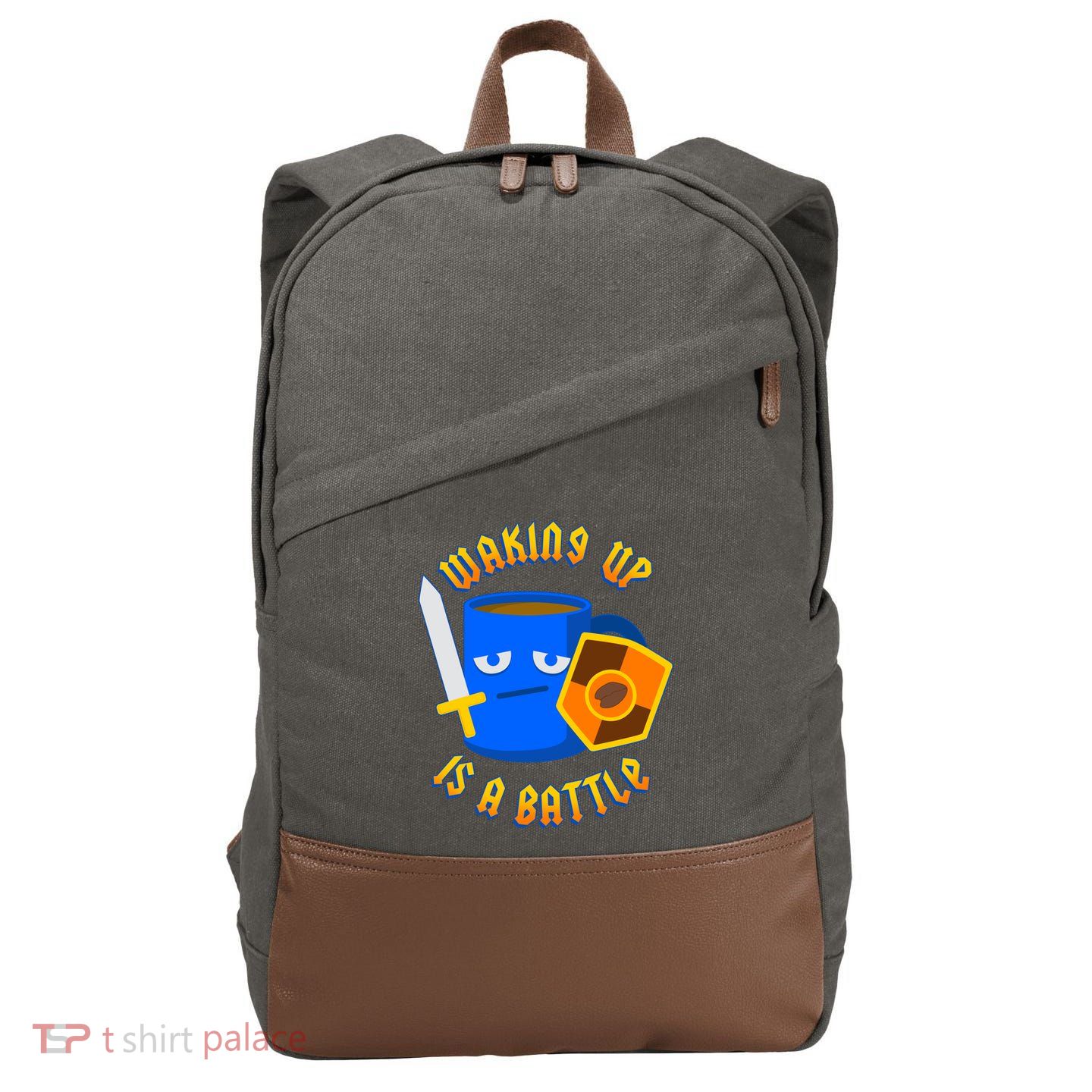 Waking Up is a Battle Funny Coffee Cotton Canvas Backpack