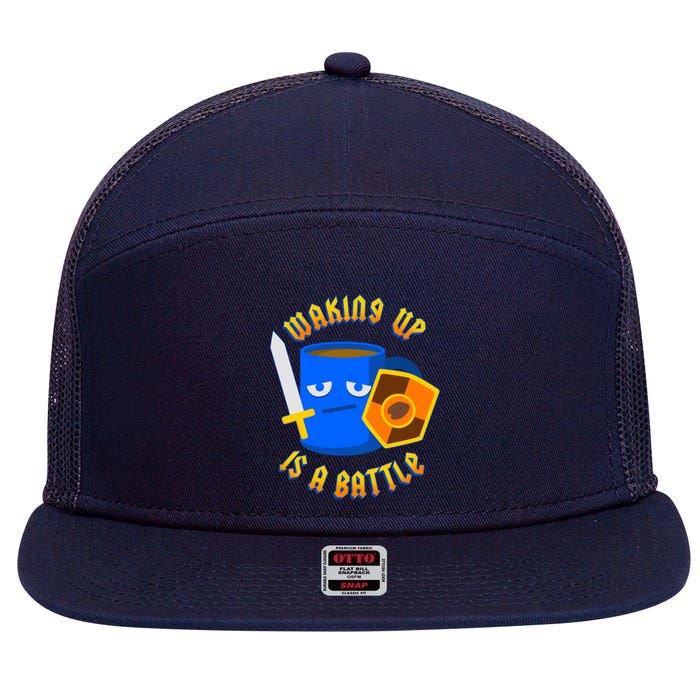 Waking Up is a Battle Funny Coffee 7 Panel Mesh Trucker Snapback Hat