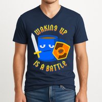 Waking Up is a Battle Funny Coffee V-Neck T-Shirt