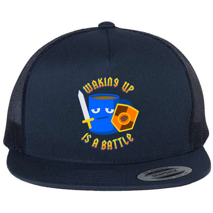 Waking Up is a Battle Funny Coffee Flat Bill Trucker Hat