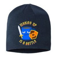 Waking Up is a Battle Funny Coffee Sustainable Beanie