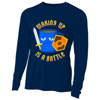 Waking Up is a Battle Funny Coffee Cooling Performance Long Sleeve Crew