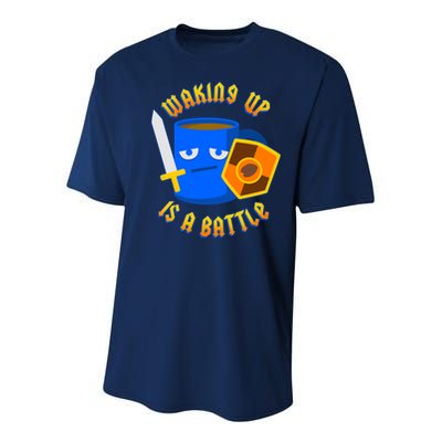 Waking Up is a Battle Funny Coffee Youth Performance Sprint T-Shirt