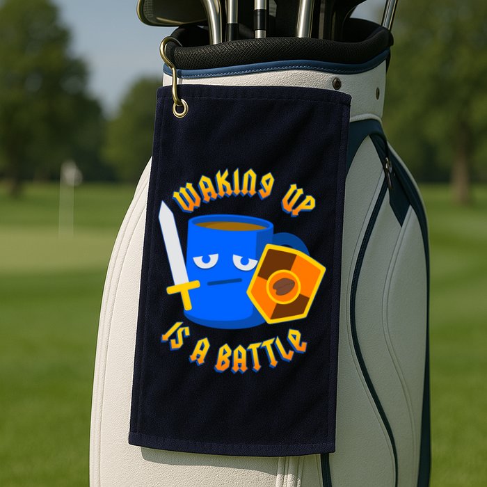 Waking Up is a Battle Funny Coffee Golf Towel