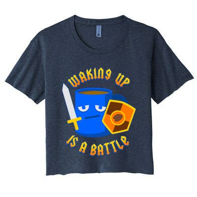 Waking Up is a Battle Funny Coffee Crop Top