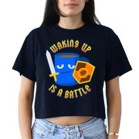 Waking Up is a Battle Funny Coffee Crop Top