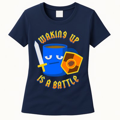 Waking Up is a Battle Funny Coffee Womens T-Shirt