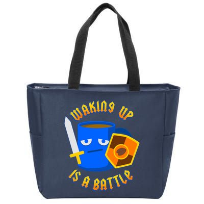 Waking Up is a Battle Funny Coffee Zip Tote Bag