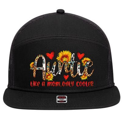 Wo Auntie Like A Mom Only Cooler Sunflower Leopard Aunt Cute Gift 7 Panel Mesh Trucker Snapback Hat