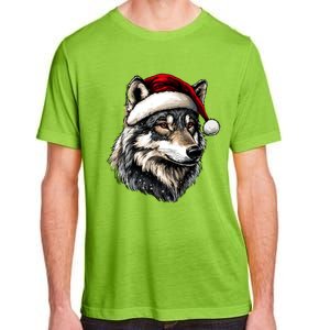 Wild Animals Lover Christmas Gift Wolf Santa Hat Adult ChromaSoft Performance T-Shirt