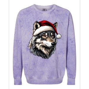 Wild Animals Lover Christmas Gift Wolf Santa Hat Colorblast Crewneck Sweatshirt