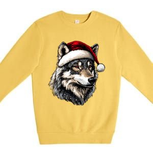 Wild Animals Lover Christmas Gift Wolf Santa Hat Premium Crewneck Sweatshirt