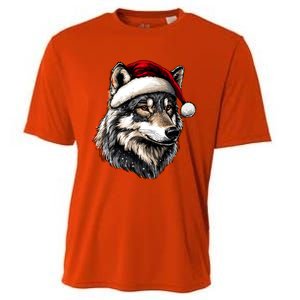 Wild Animals Lover Christmas Gift Wolf Santa Hat Cooling Performance Crew T-Shirt