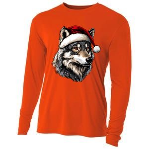 Wild Animals Lover Christmas Gift Wolf Santa Hat Cooling Performance Long Sleeve Crew