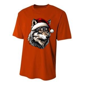 Wild Animals Lover Christmas Gift Wolf Santa Hat Performance Sprint T-Shirt