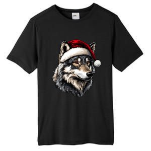 Wild Animals Lover Christmas Gift Wolf Santa Hat Tall Fusion ChromaSoft Performance T-Shirt