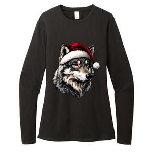 Wild Animals Lover Christmas Gift Wolf Santa Hat Womens CVC Long Sleeve Shirt