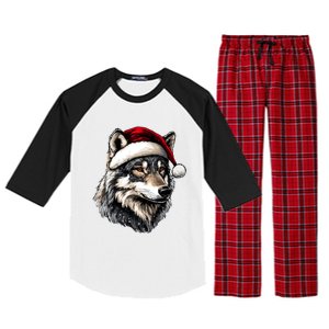 Wild Animals Lover Christmas Gift Wolf Santa Hat Raglan Sleeve Pajama Set