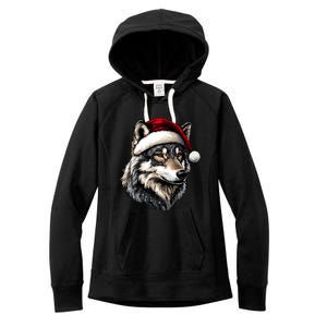 Wild Animals Lover Christmas Gift Wolf Santa Hat Women's Fleece Hoodie