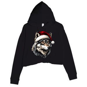 Wild Animals Lover Christmas Gift Wolf Santa Hat Crop Fleece Hoodie