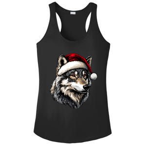 Wild Animals Lover Christmas Gift Wolf Santa Hat Ladies PosiCharge Competitor Racerback Tank