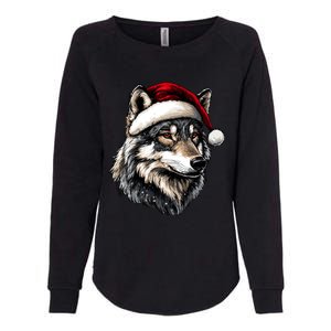 Wild Animals Lover Christmas Gift Wolf Santa Hat Womens California Wash Sweatshirt