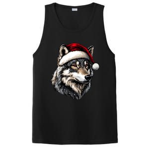 Wild Animals Lover Christmas Gift Wolf Santa Hat PosiCharge Competitor Tank