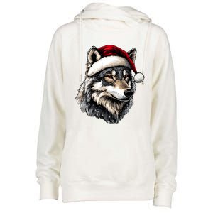 Wild Animals Lover Christmas Gift Wolf Santa Hat Womens Funnel Neck Pullover Hood