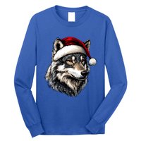 Wild Animals Lover Christmas Gift Wolf Santa Hat Long Sleeve Shirt