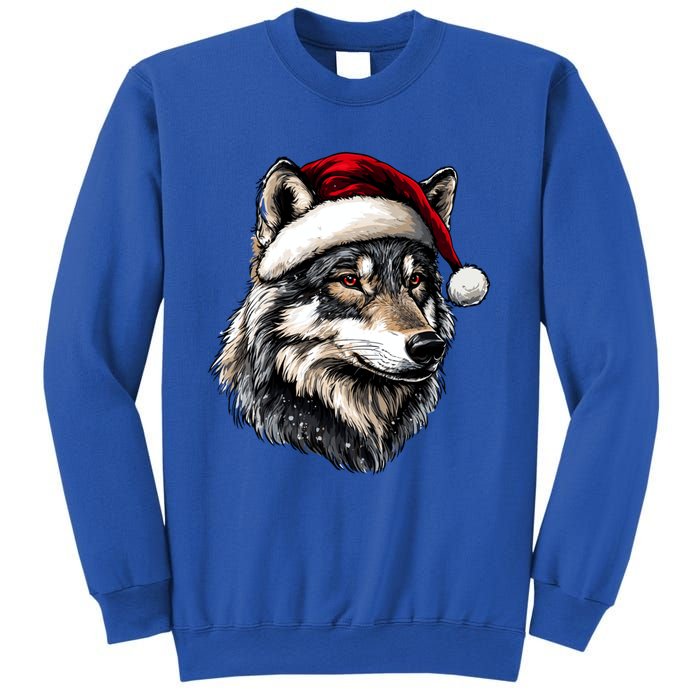 Wild Animals Lover Christmas Gift Wolf Santa Hat Sweatshirt