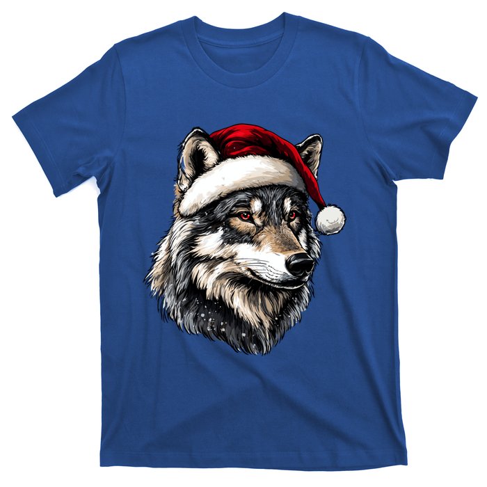 Wild Animals Lover Christmas Gift Wolf Santa Hat T-Shirt