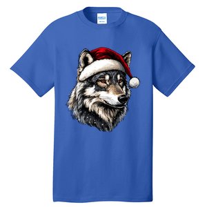 Wild Animals Lover Christmas Gift Wolf Santa Hat Tall T-Shirt