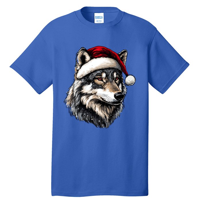 Wild Animals Lover Christmas Gift Wolf Santa Hat Tall T-Shirt