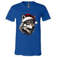 Wild Animals Lover Christmas Gift Wolf Santa Hat V-Neck T-Shirt