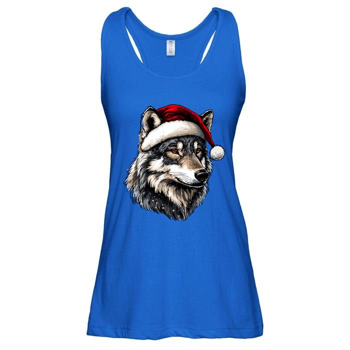 Wild Animals Lover Christmas Gift Wolf Santa Hat Ladies Essential Flowy Tank