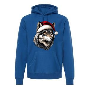 Wild Animals Lover Christmas Gift Wolf Santa Hat Premium Hoodie