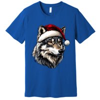 Wild Animals Lover Christmas Gift Wolf Santa Hat Premium T-Shirt