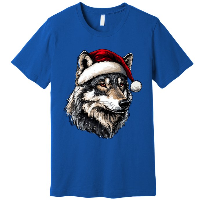 Wild Animals Lover Christmas Gift Wolf Santa Hat Premium T-Shirt