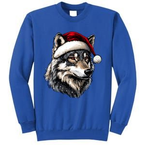 Wild Animals Lover Christmas Gift Wolf Santa Hat Tall Sweatshirt